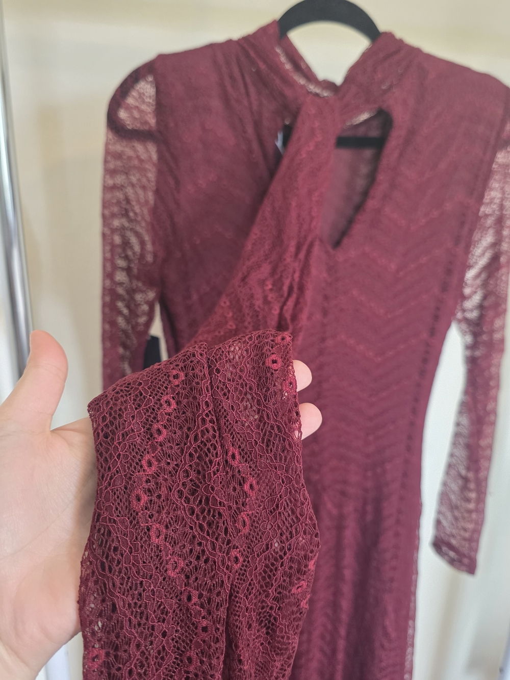 RACHEL Rachel Roy Burgundy Lace Maxi Dress with Neck Tie Beatrice Long Sleeve - Picture 7 of 9